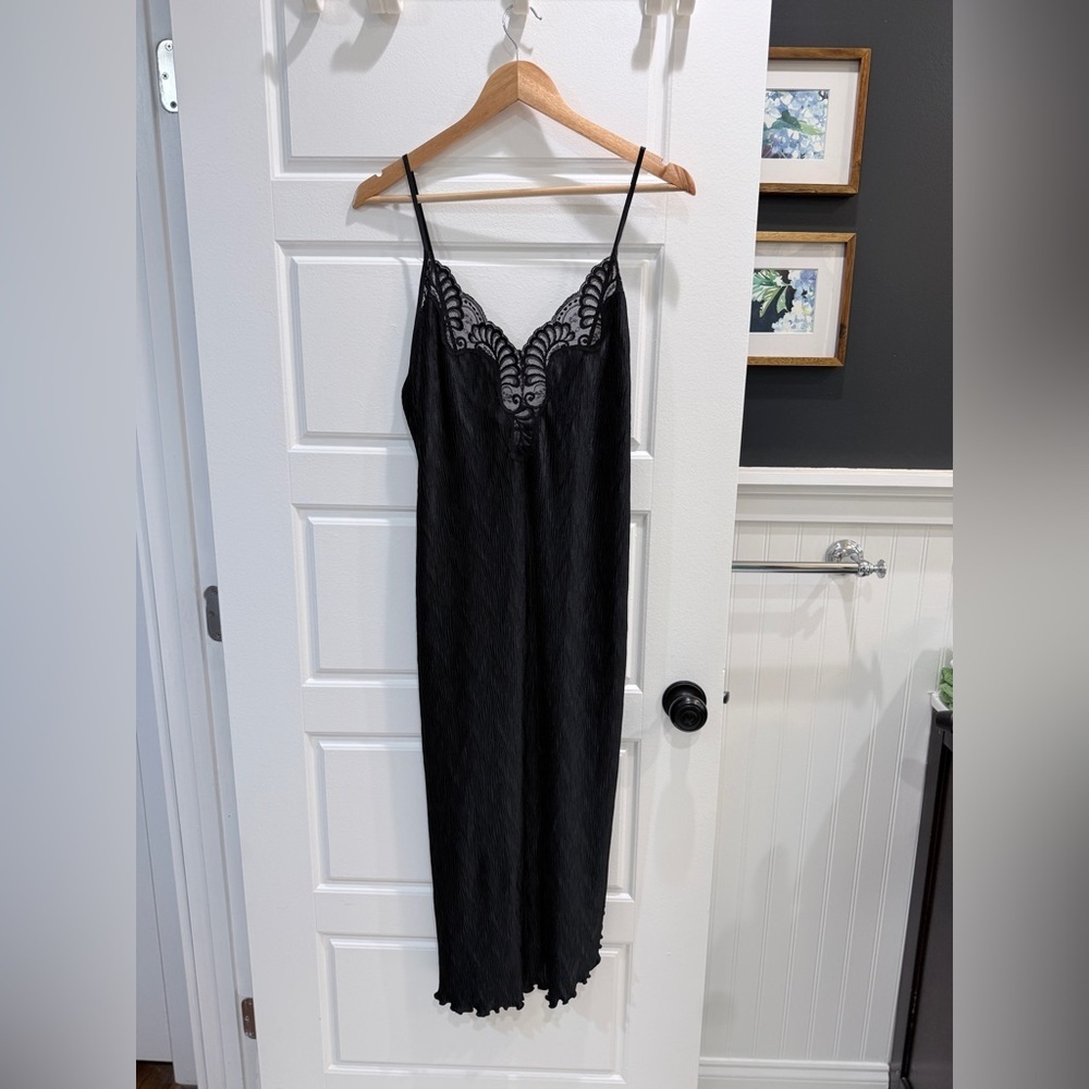 Inner Most Black Satin Midi Length Slip Dress Small